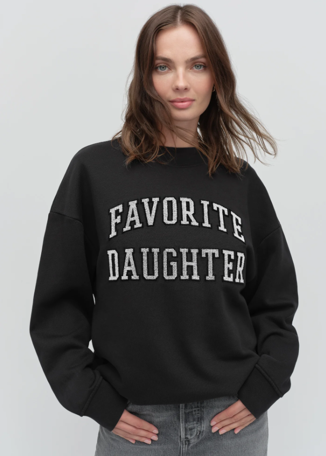Favorite Daughter Collegiate Embroidery Sweatshirt, Black Velvet w/ White