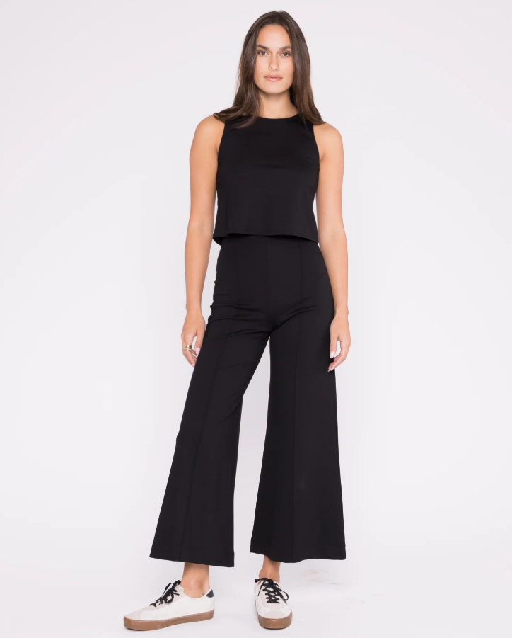 Ponte Knit Cropped Wide Leg Pant, Black - 13 Hub Lane   |  Cropped Wide Leg Pants