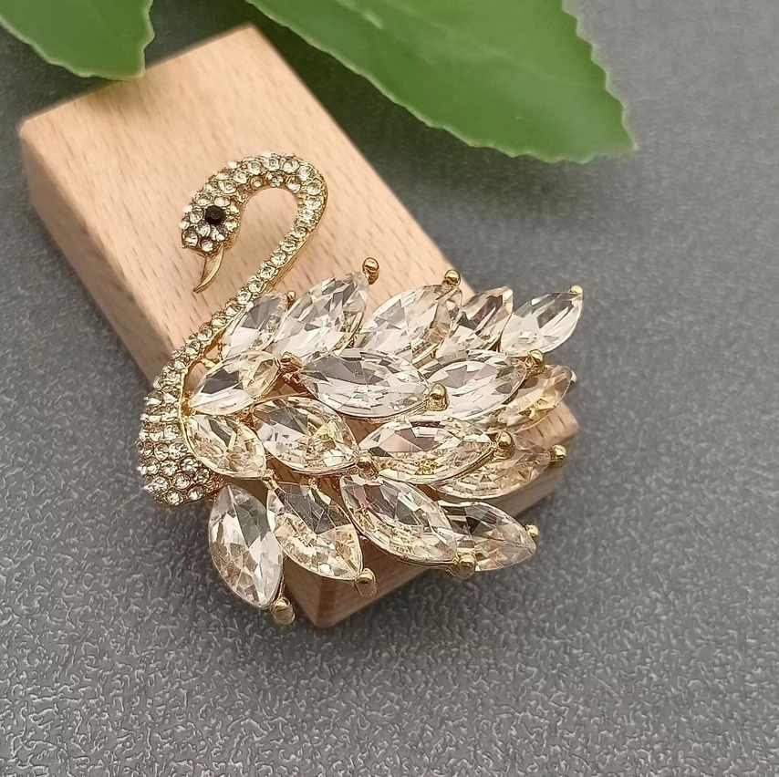 Sparkling Glass Swan Brooch - 13 Hub Lane   |  Brooches