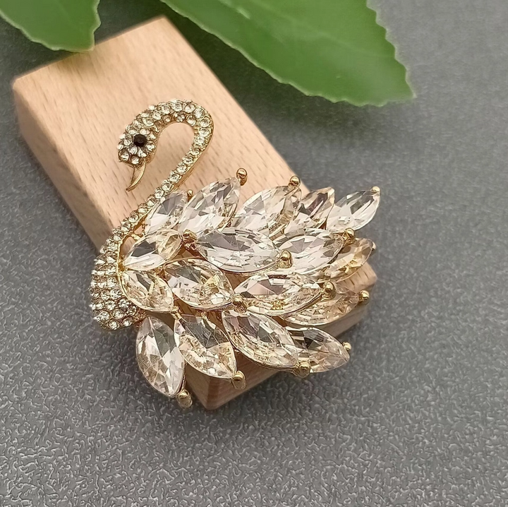 Sparkling Glass Swan Brooch - 13 Hub Lane   |  Brooches