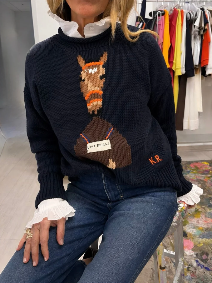 Roll Neck Love Reigns Sweater, Indigo
