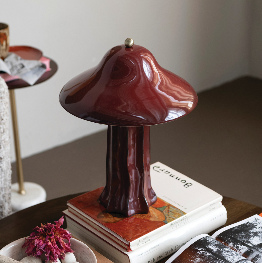Stoneware Fluted Table Lamp, Burgundy