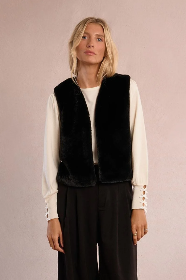 Faux Fur Vest, Black - 13 Hub Lane   |  Fur Vests