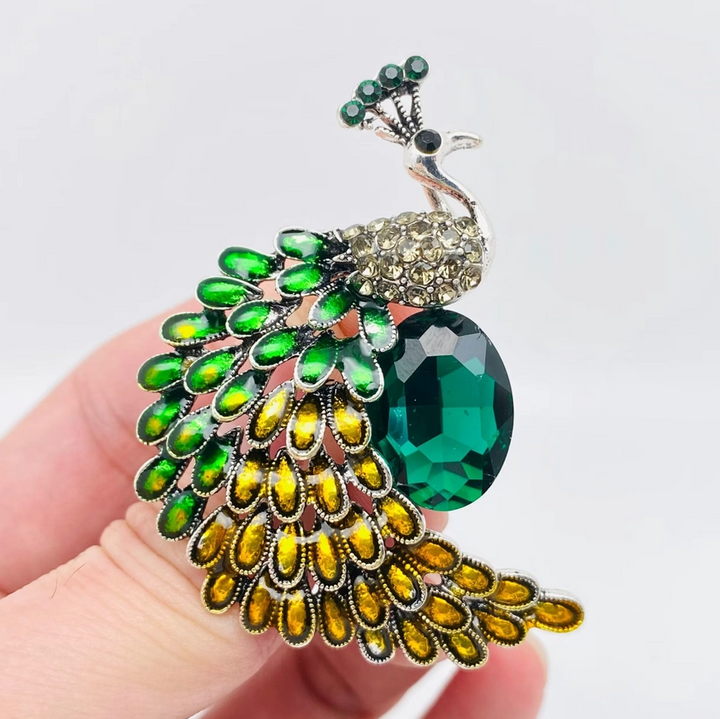 Enamel Rhinestone Peacock Brooch