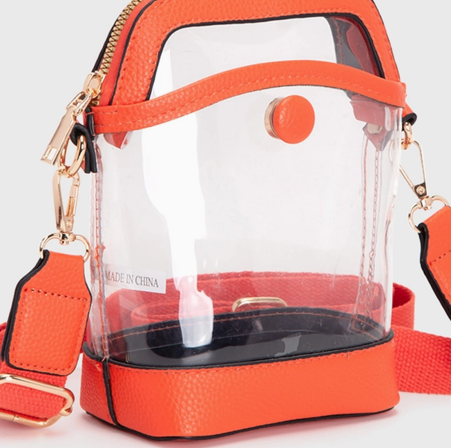 Transparent Crossbody Zipper Bag, Orange - 13 Hub Lane   |  Clear Crossbodies
