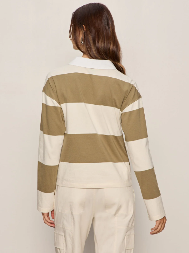 Rugby Striped Tie Front Tee, Covert Green & Collagen - 13 Hub Lane   |  Front Tie Shirts