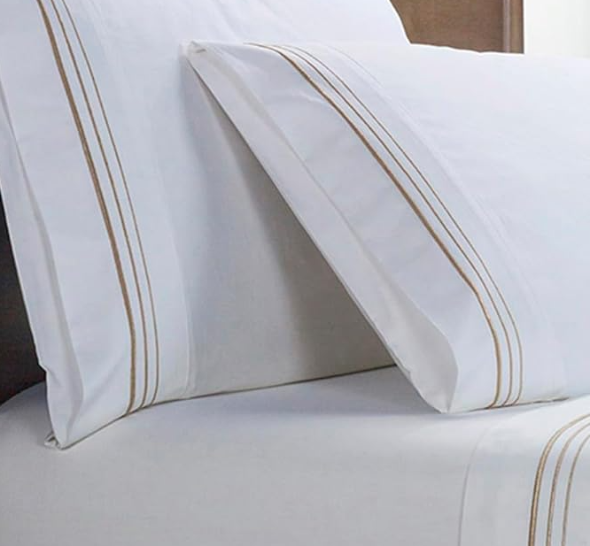 Light Gold Embroidered Border Sheet 4PC Set - 13 Hub Lane   |  