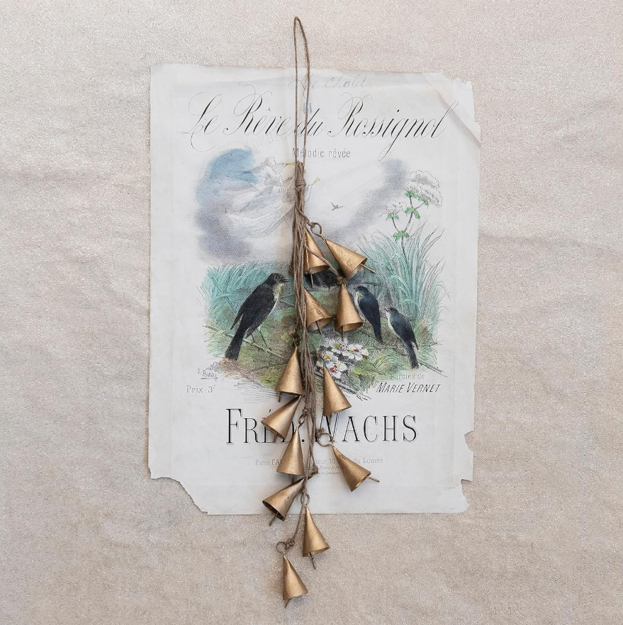 Metal Bell Cluster w/ Jute Rope, Brass - 13 Hub Lane   |  