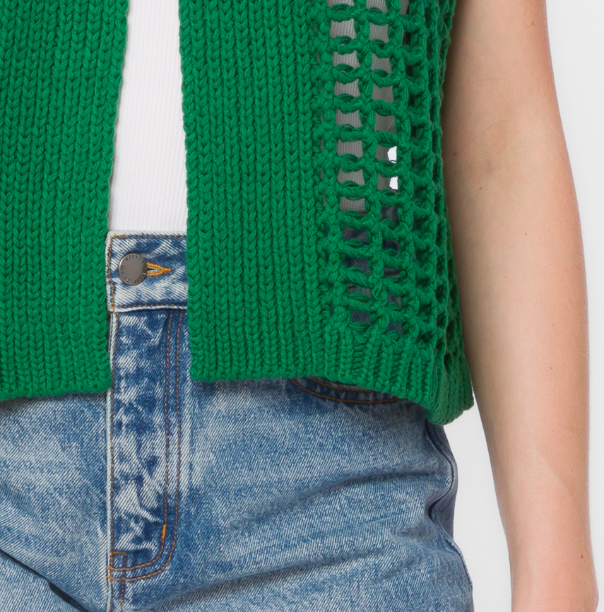 Wren Open-Knit Vest, Green Foliage