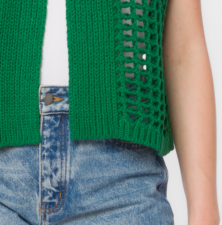 Wren Open-Knit Vest, Green Foliage