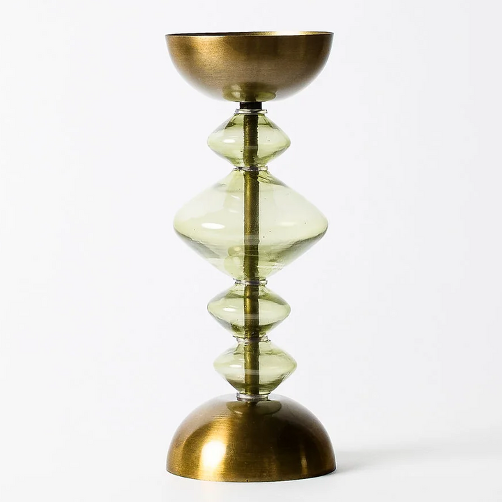 Recycled Glass & Metal Pillar Holder - 13 Hub Lane   |  Glass Candle Holders
