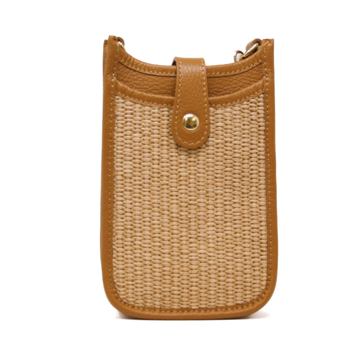 Leather & Straw Cellphone Crossbody Bag - 13 Hub Lane   |  Cellphone Crossbodies