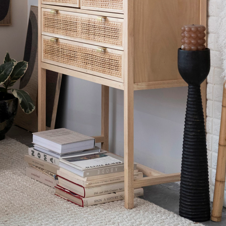 Hand-Carved Ribbed Candle Holder, Black - 13 Hub Lane   |  Wood Candle Holders