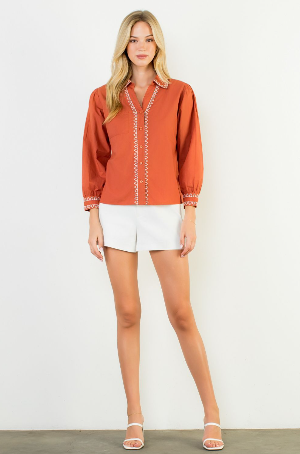 Embroidered Detail Button-Up - 13 Hub Lane   |  Button-Ups