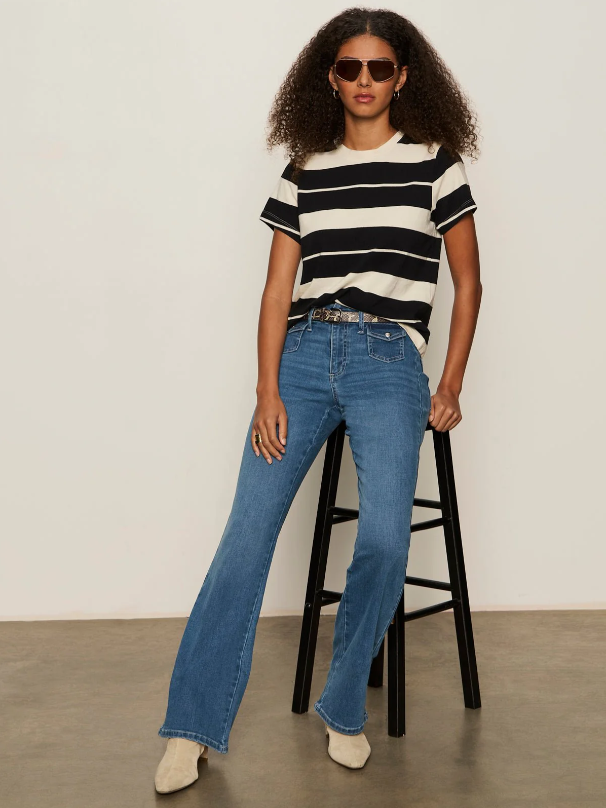 Timeless Tee, Vanilla Creme w/ Black Stripe