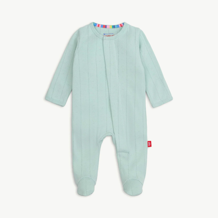 love lines seagrass organic cotton pointelle magnetic footie