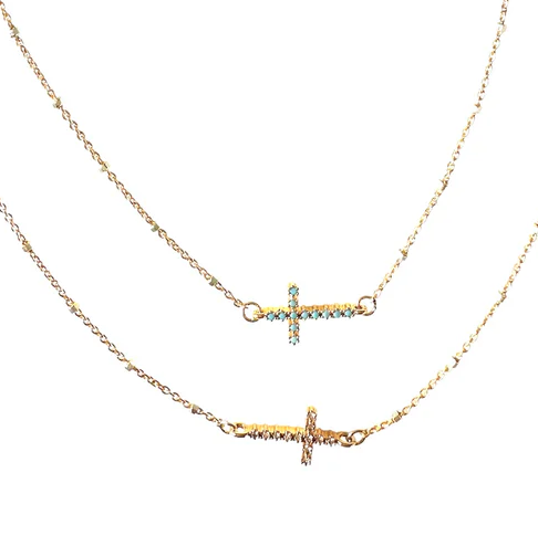 CV Designs CZ Side Cross Necklace