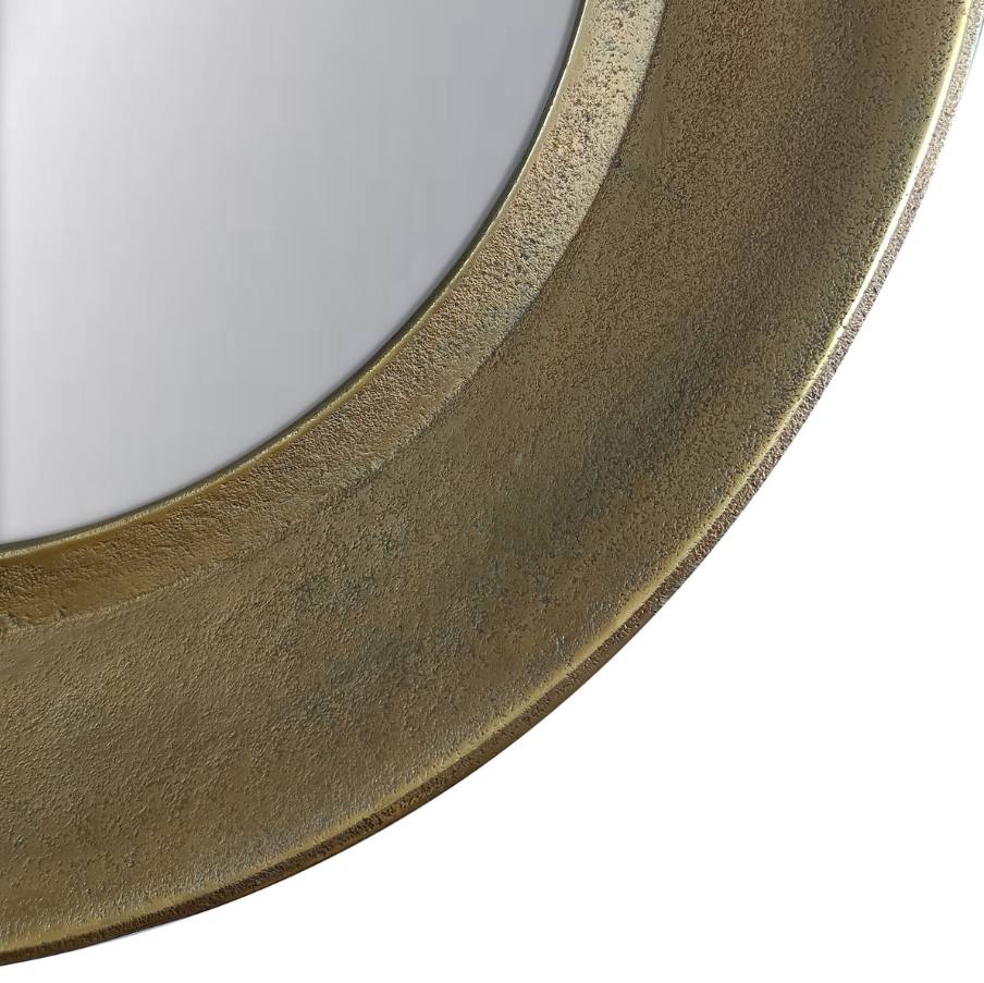 30" Round Antique Textured Wide Metal Frame Mirror - 13 Hub Lane   |  Round Wall Mirrors