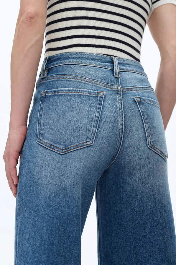 Lisa Mid Rise Wide Leg Denim Jeans, Medium Blue - 13 Hub Lane   |  Cropped Wide Leg Jeans