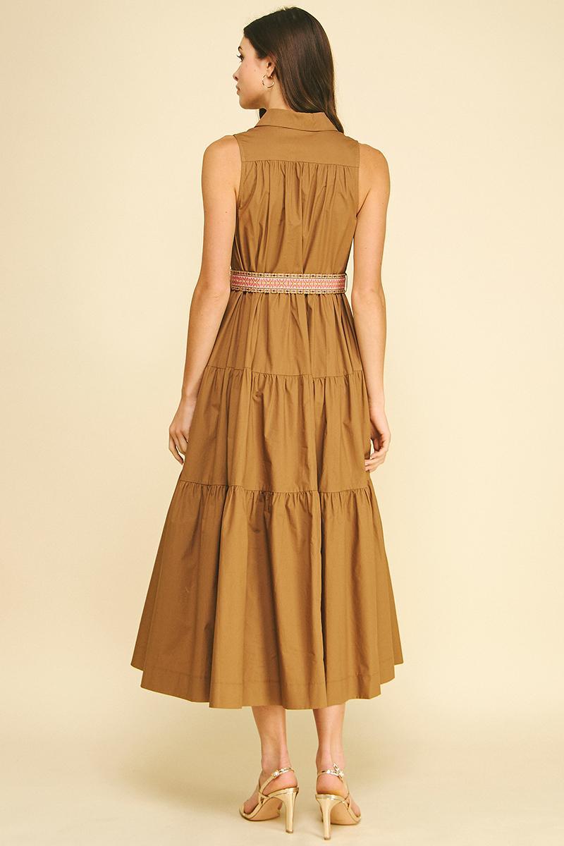 Tiered Midi Dress w/ Belt, Mocha