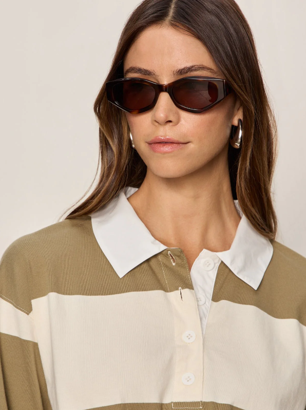 Rugby Striped Tie Front Tee, Covert Green & Collagen - 13 Hub Lane   |  Front Tie Shirts