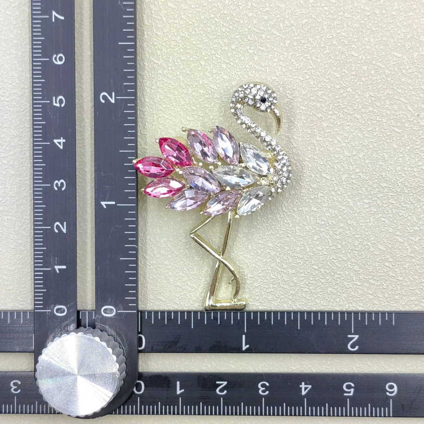 Sparkling Glass & Rhinestone Flamingo Brooch