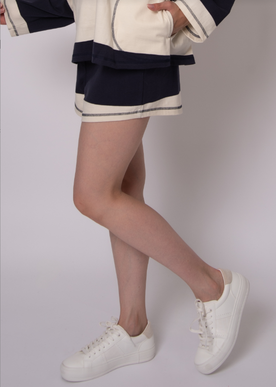 Cheryl Striped Jersey Shorts, Navy