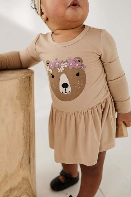 Ruffle Bodysuit Dress & Headband Set, Floral Bear - 13 Hub Lane   |  Girls Dresses