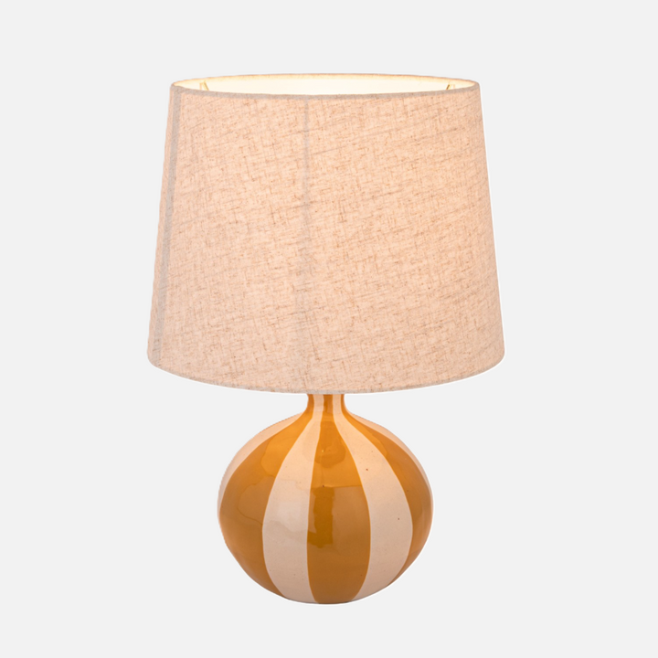Hand-Painted Stoneware Table Lamp, Mustard & Cream Stripe