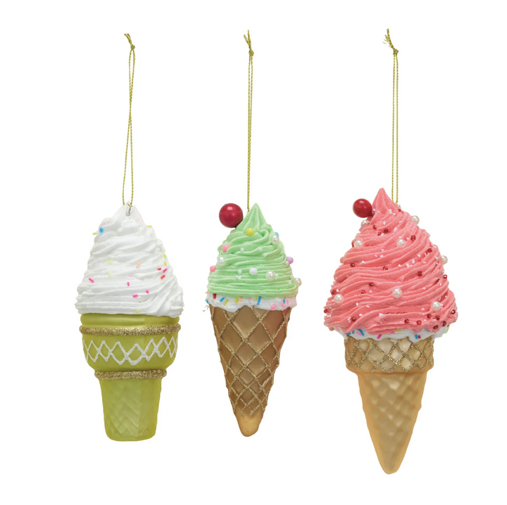 Ice Cream Cone Glass Ornament