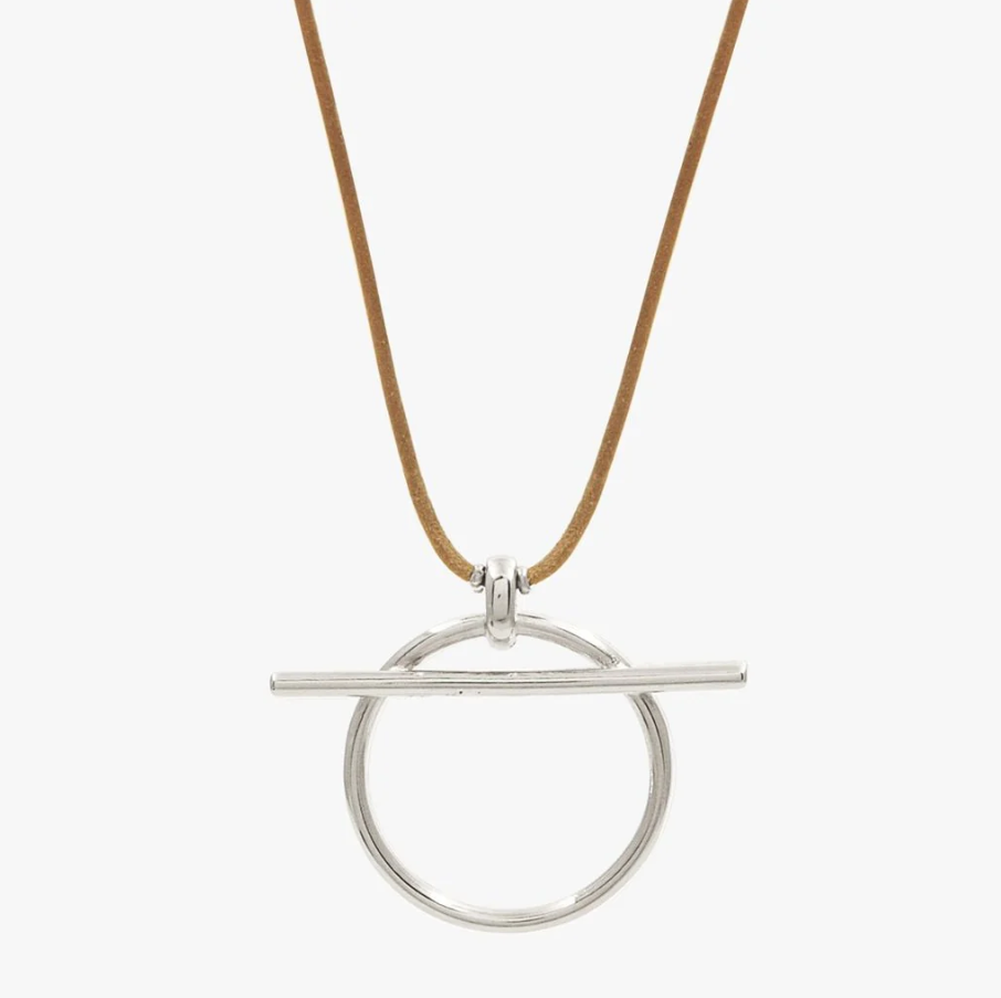 CXC Silver Circle Leather Necklace