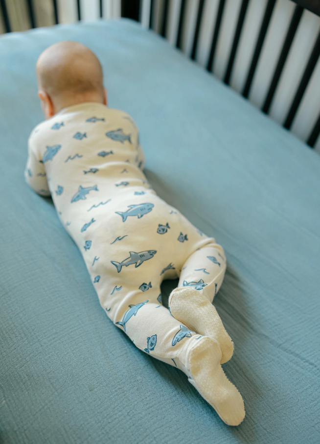 Organic 2-Way Zipper Footie, Sharks