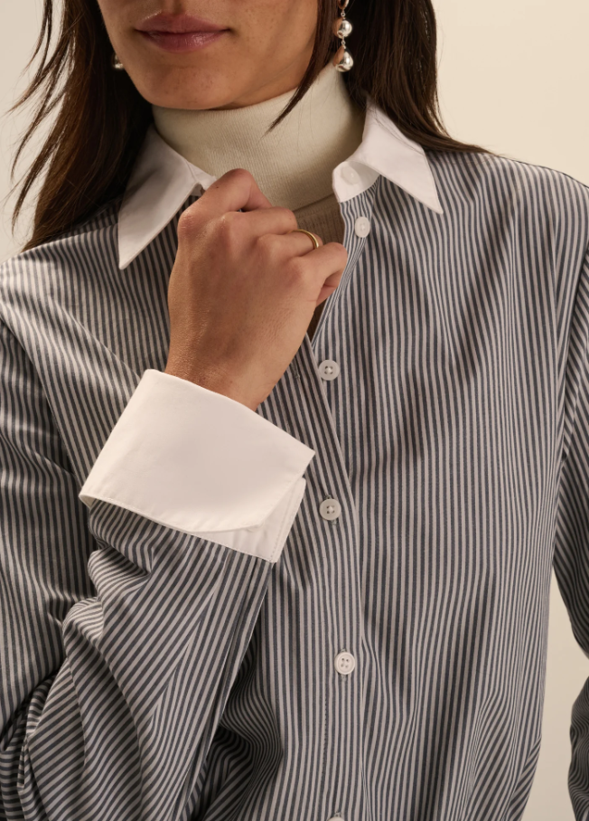 The Cuffed Statement Shirt, Charcoal Stripe