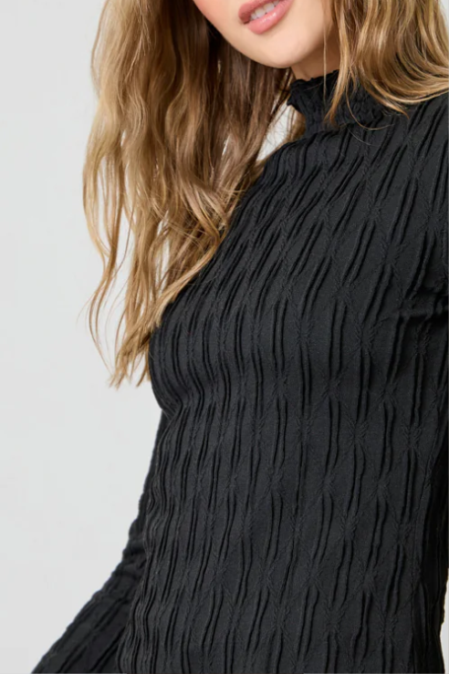 Lettuce Edge Textured Knit Top, Black