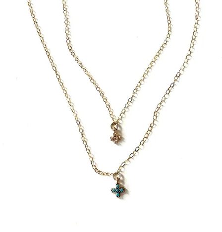 CV Designs Blue Tiny CZ Cross Necklace
