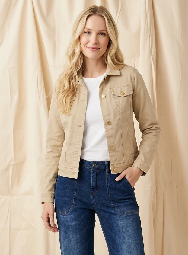 Greer Gaberdine Jacket With Front Pocket, Camel