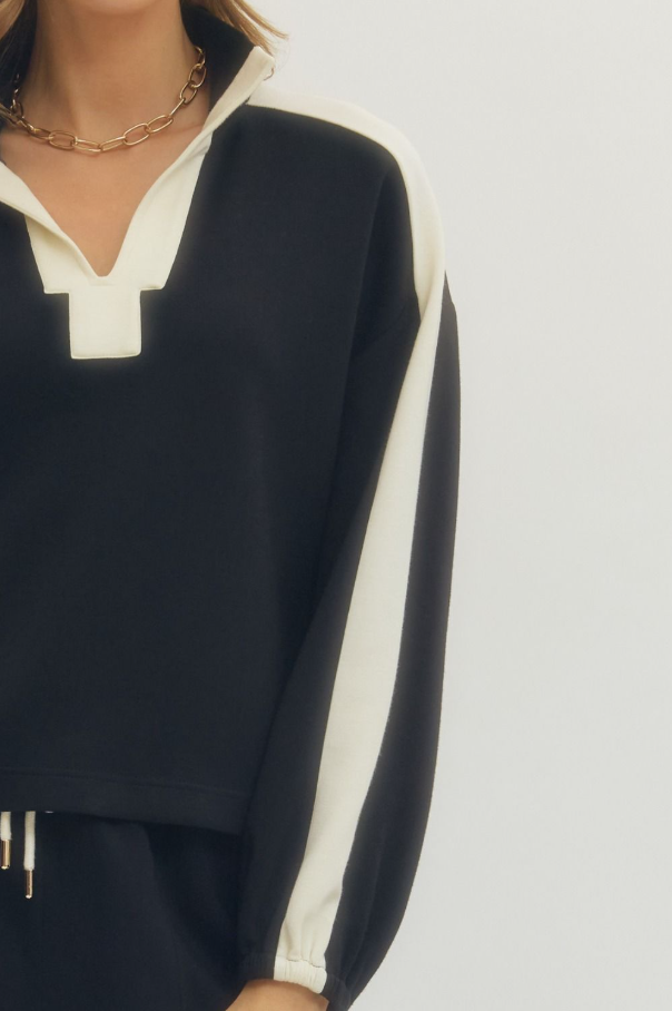 Contrast Knit Top, Black