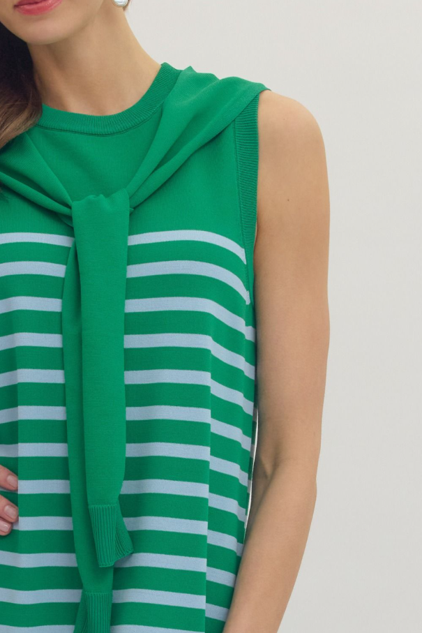 Striped Sleeveless Mini, Green