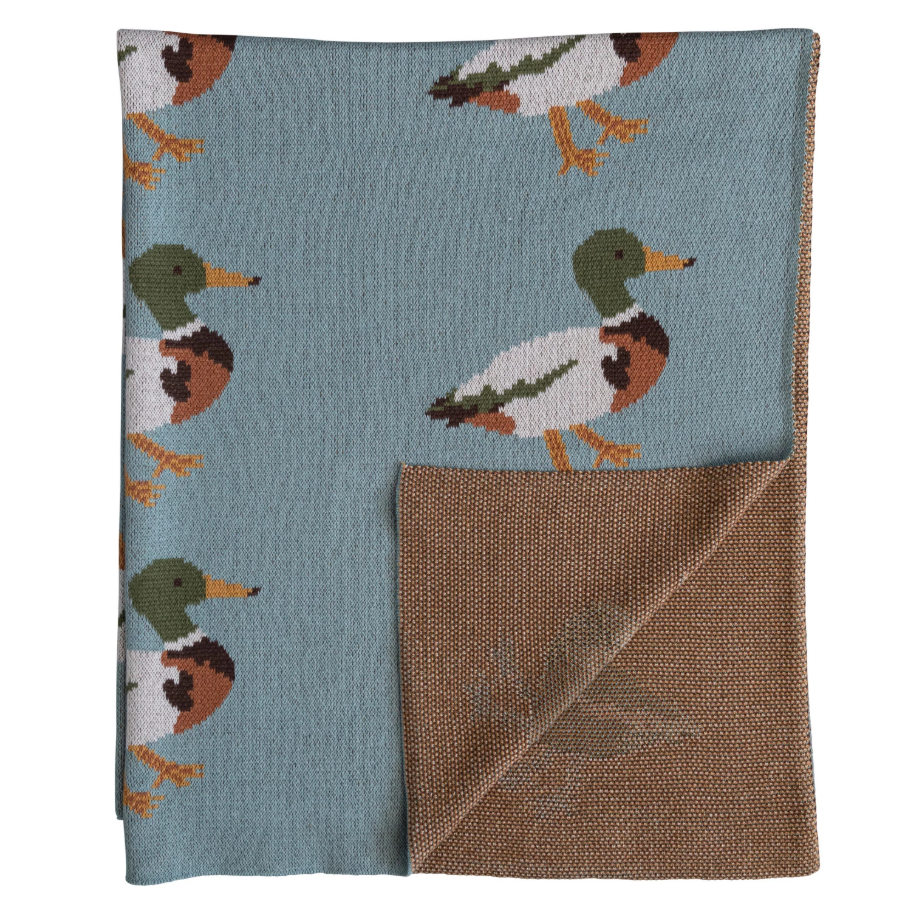 Cotton Knit Baby Blanket w/ Ducks - 13 Hub Lane   |  Baby Blankets