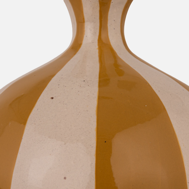Hand-Painted Stoneware Table Lamp, Mustard & Cream Stripe