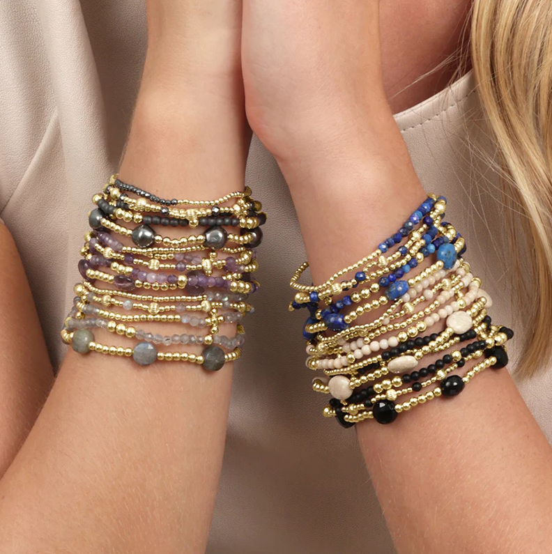 enewton Gemstone Gold Joy Pattern 3mm Bead Bracelet - Faceted Onyx - 13 Hub Lane   |  Beaded Bracelets