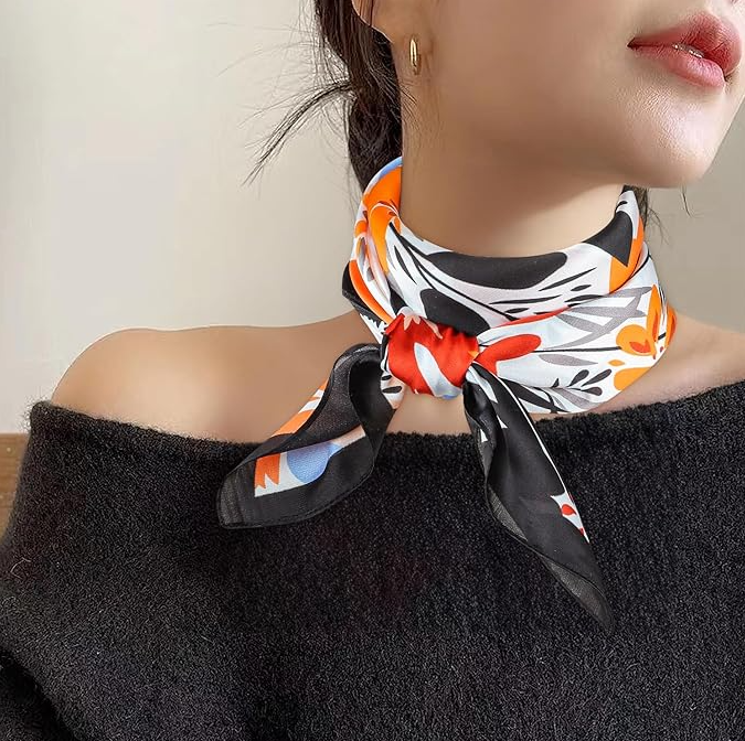 Tropical Flower Printed Satin Bandana Scarf