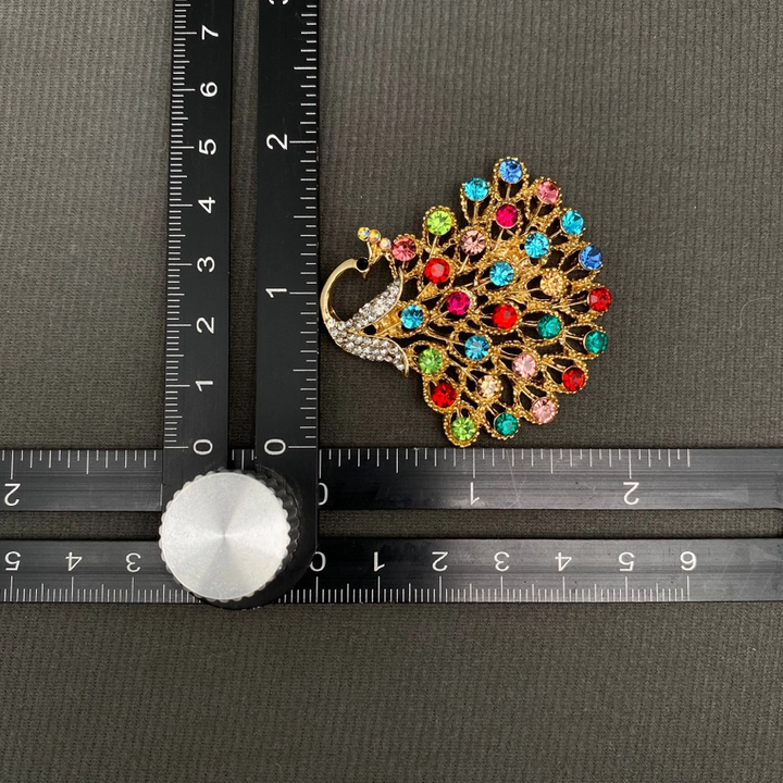 Colored Rhinestones Peacock Brooch