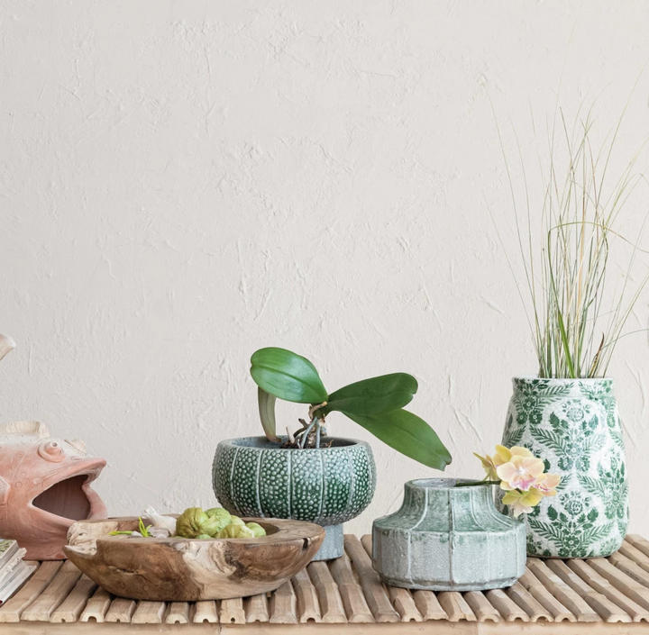 Embossed Terra-Cotta Footed Planter - 13 Hub Lane   |  Terra-Cotta Planters