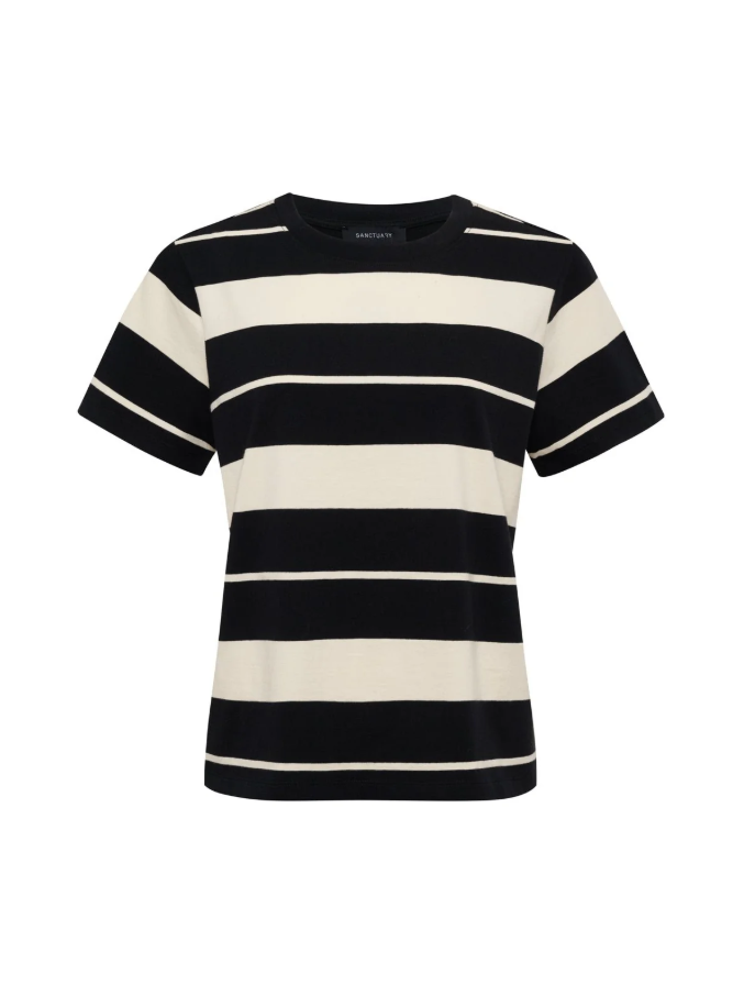 Timeless Tee, Vanilla Creme w/ Black Stripe