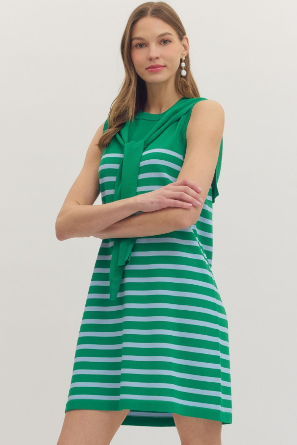 Striped Sleeveless Mini, Green
