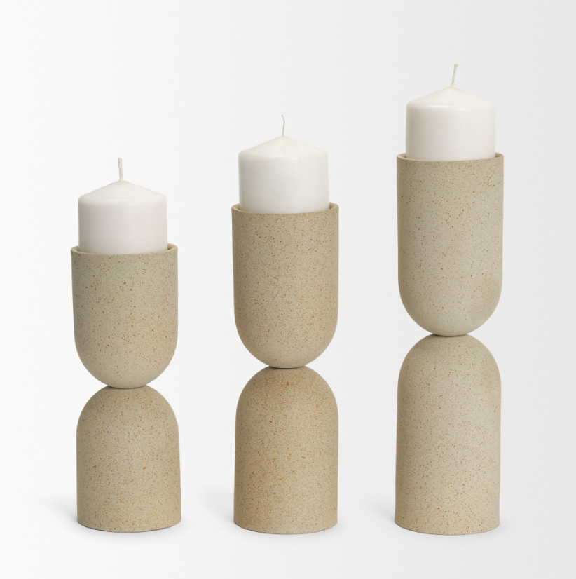 Qamra Textured Pillar Candleholder - 13 Hub Lane   |  Metal Candle Holders