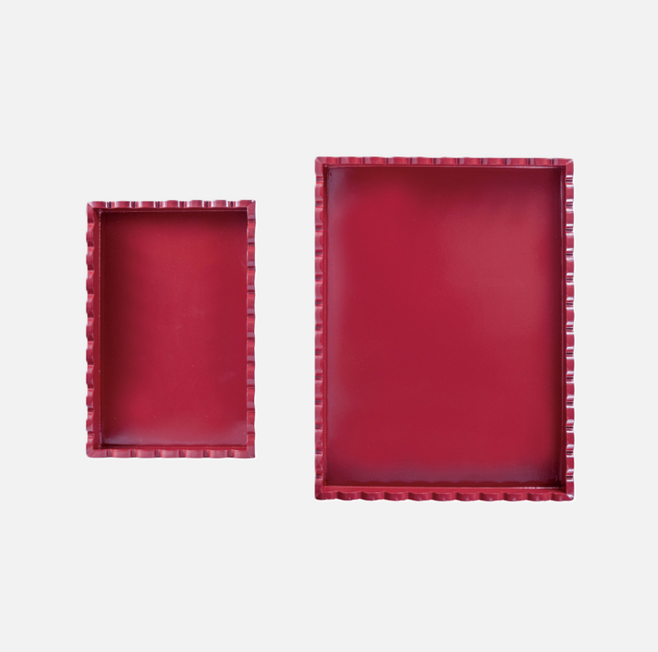 Lacquered Scalloped Tray, Red