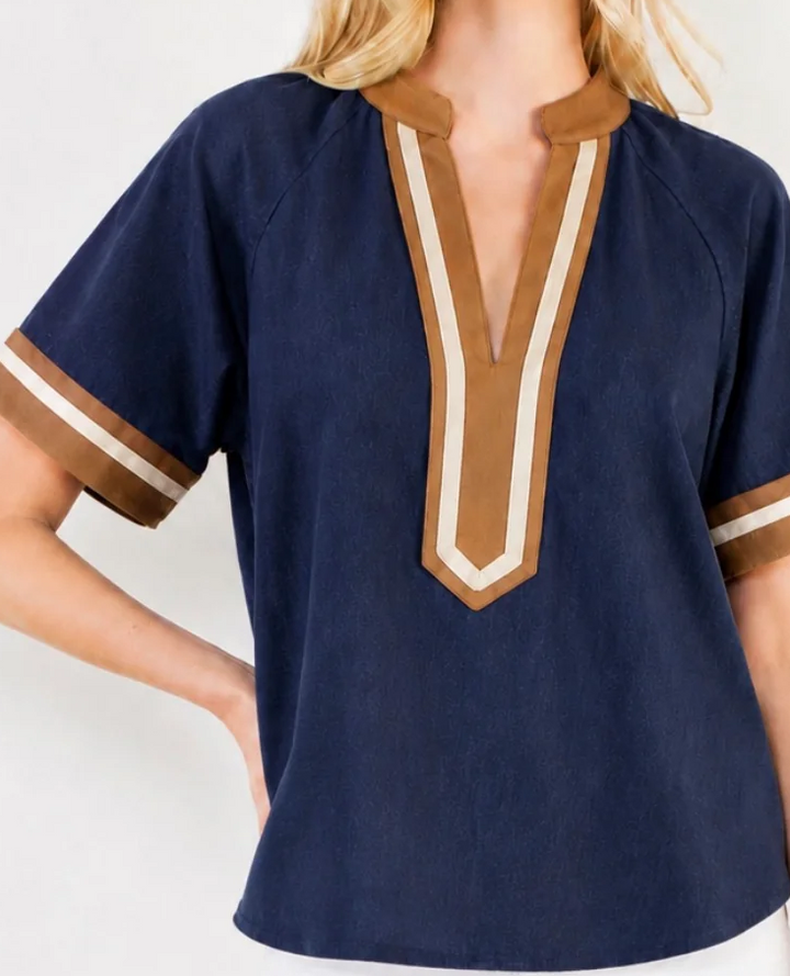 Denim Top w/ Suede Contrast