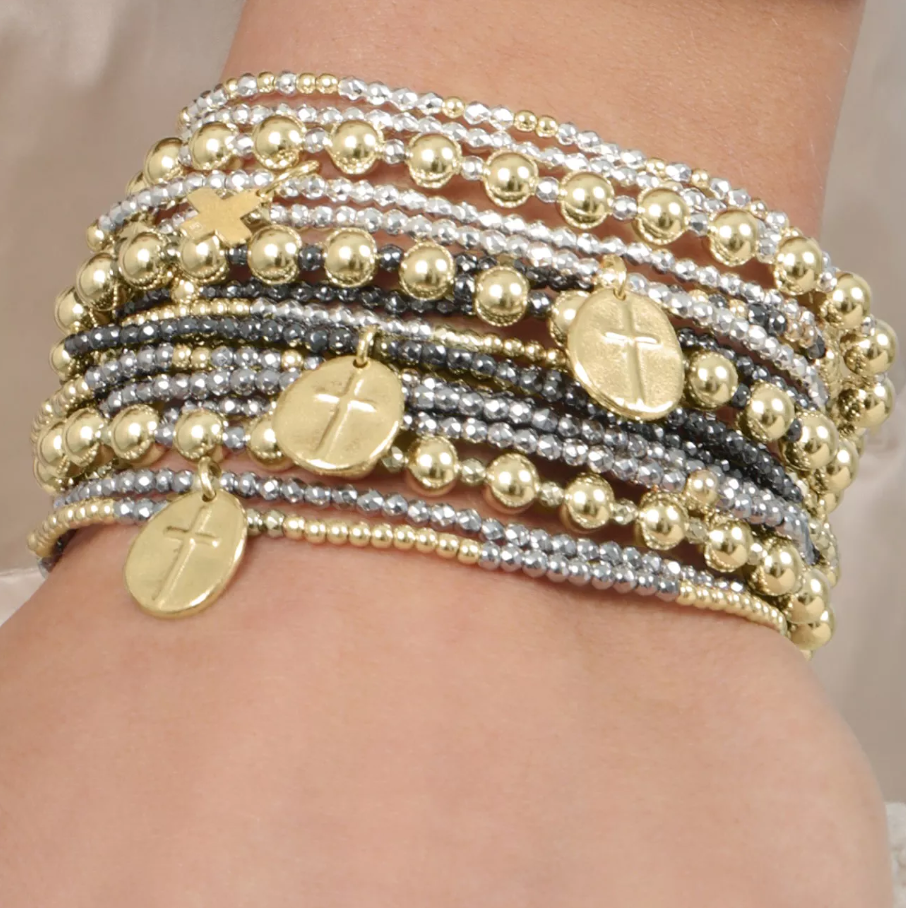 enewton silver faceted hematite 2mm bead bracelet - inspire small gold charm - 13 Hub Lane   |  Charm Bracelets